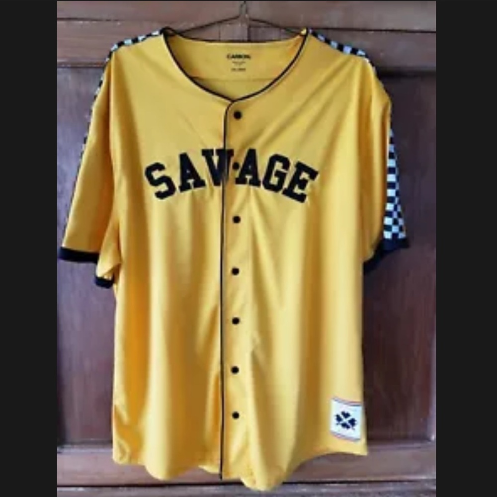 Mens Carbon Size XXL Yellow Baseball Jersey Savage Button Up Short Sleeve